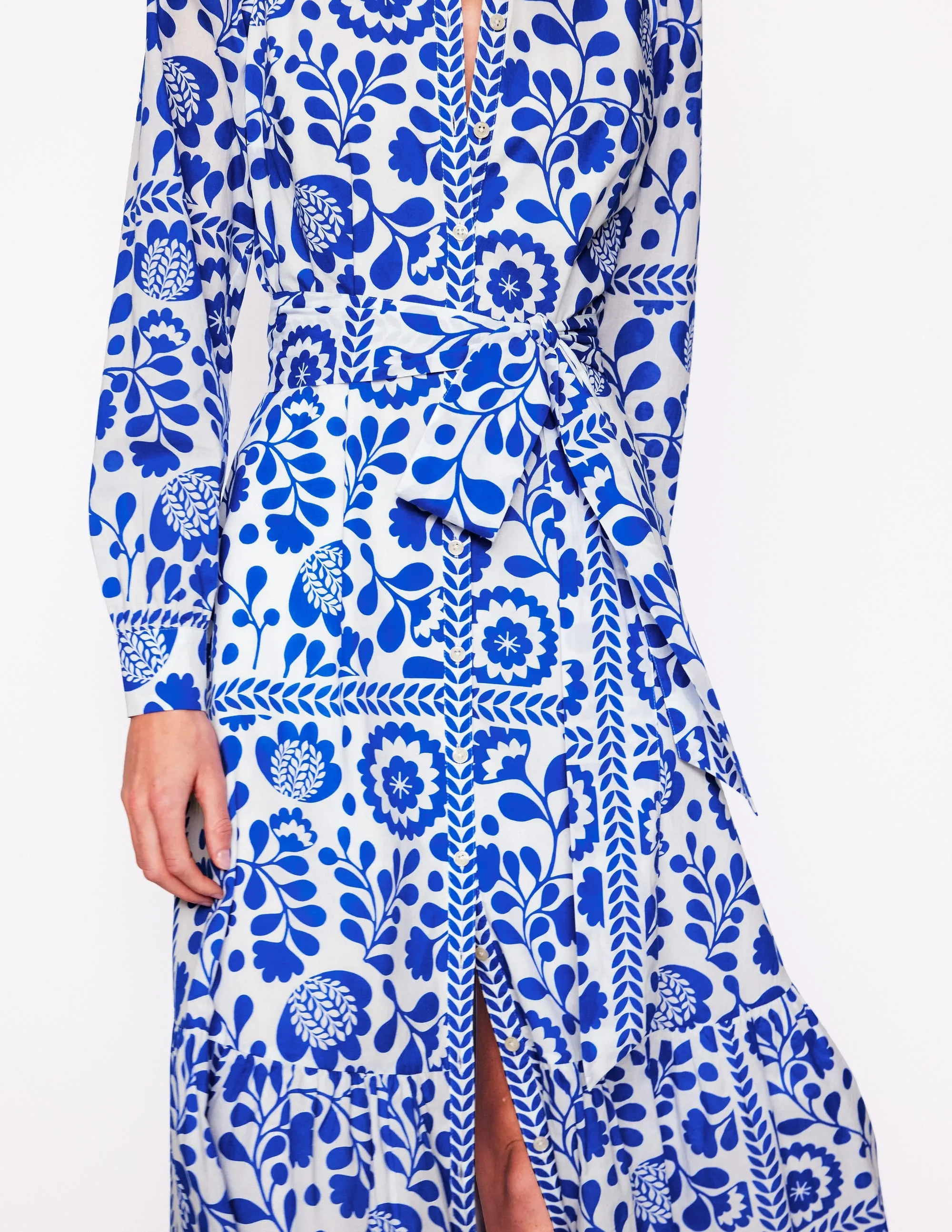 Mia Tiered Shirt Dress-Gallery Blue, Vine Tile