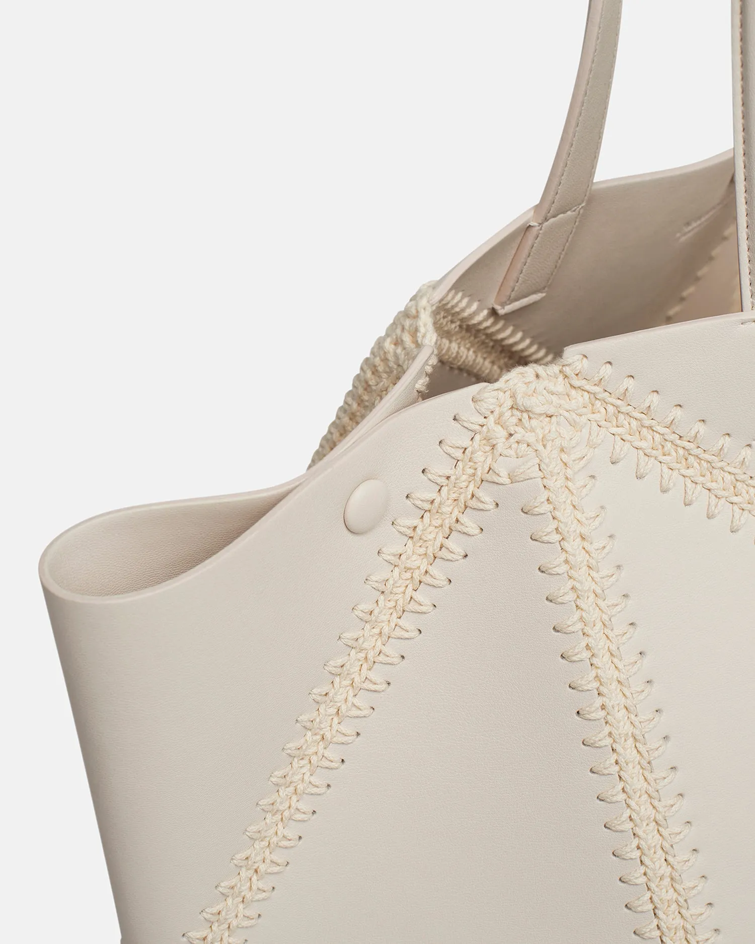Origami Tote - Alt-Nappa Crochet Tote - Off White/Crème