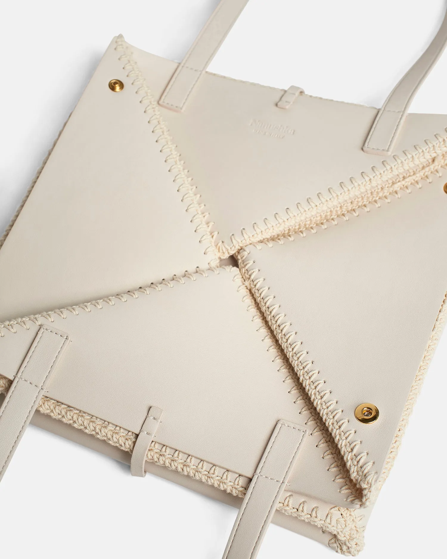 Origami Tote - Alt-Nappa Crochet Tote - Off White/Crème