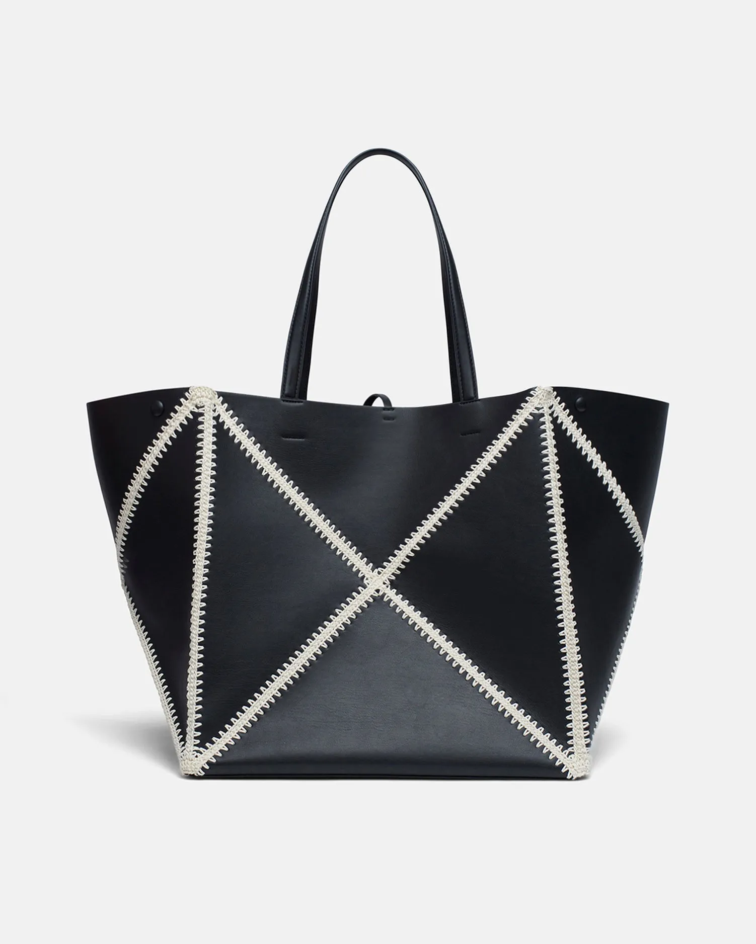 Origami Tote Large - Alt-Nappa Crochet Tote - Black/Crème