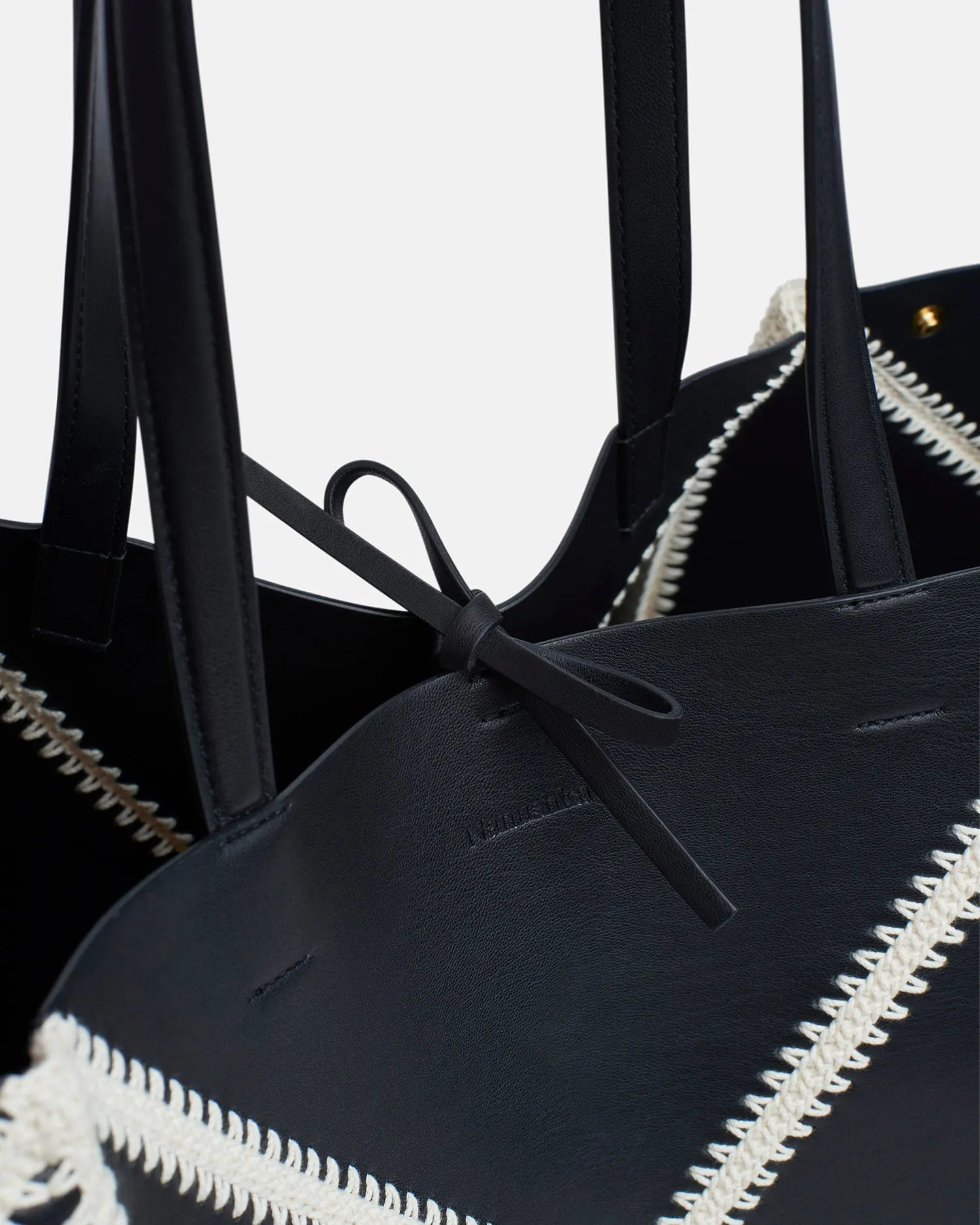 Origami Tote Large - Alt-Nappa Crochet Tote - Black/Crème