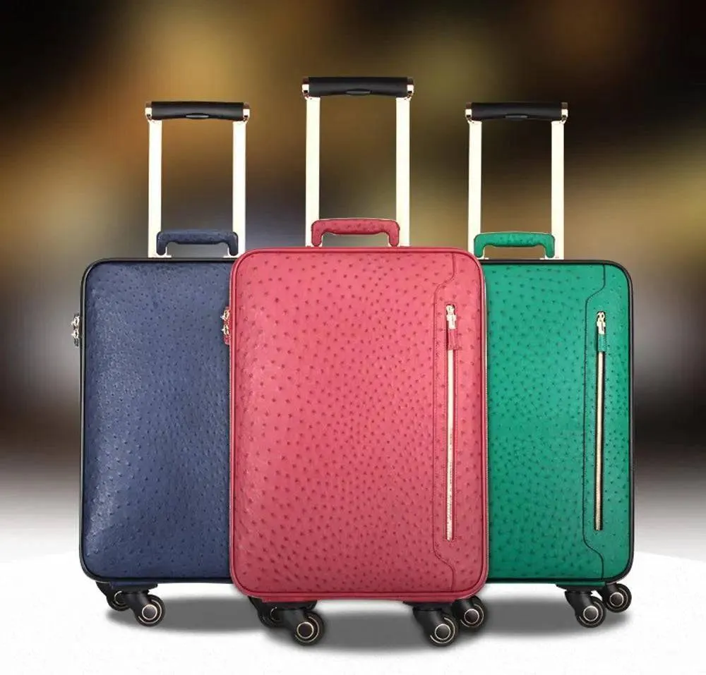 Ostrich  Leather 4-Wheeled Travelling Luggage Bags