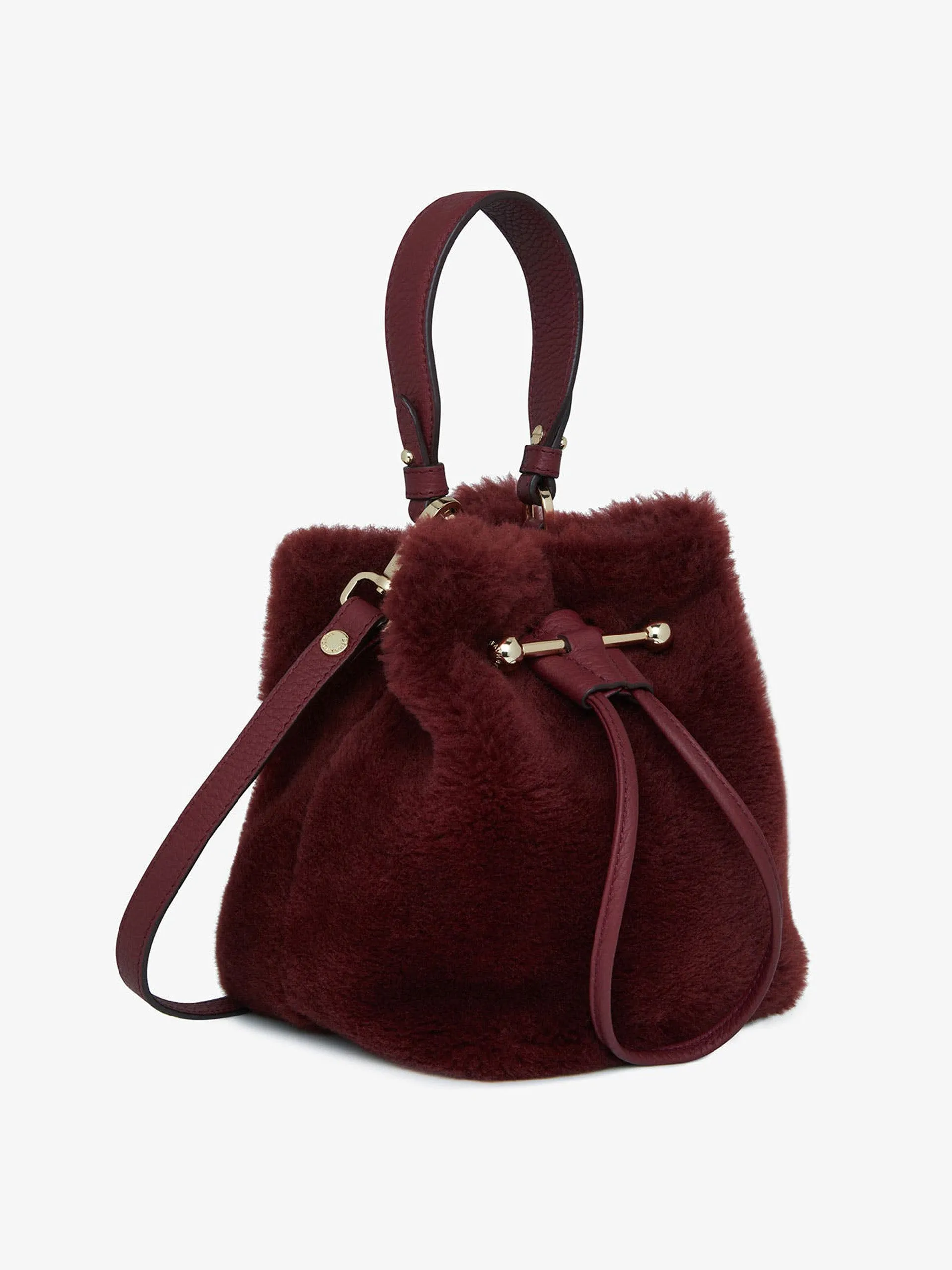 Oxblood shearling Osette bucket bag