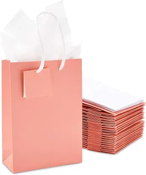 Pink Gift Bags with Handles, Tags, Tissue Paper for Birthday Party (8 x 5.5 In, 20 Pack)