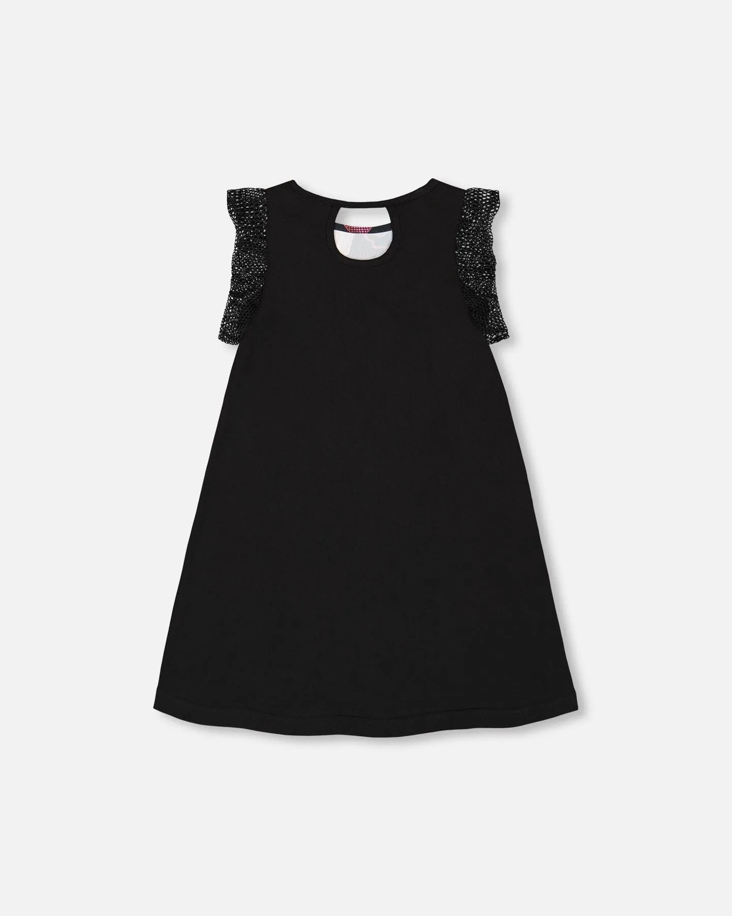 Printed Dress With Mesh Sleeves Black
