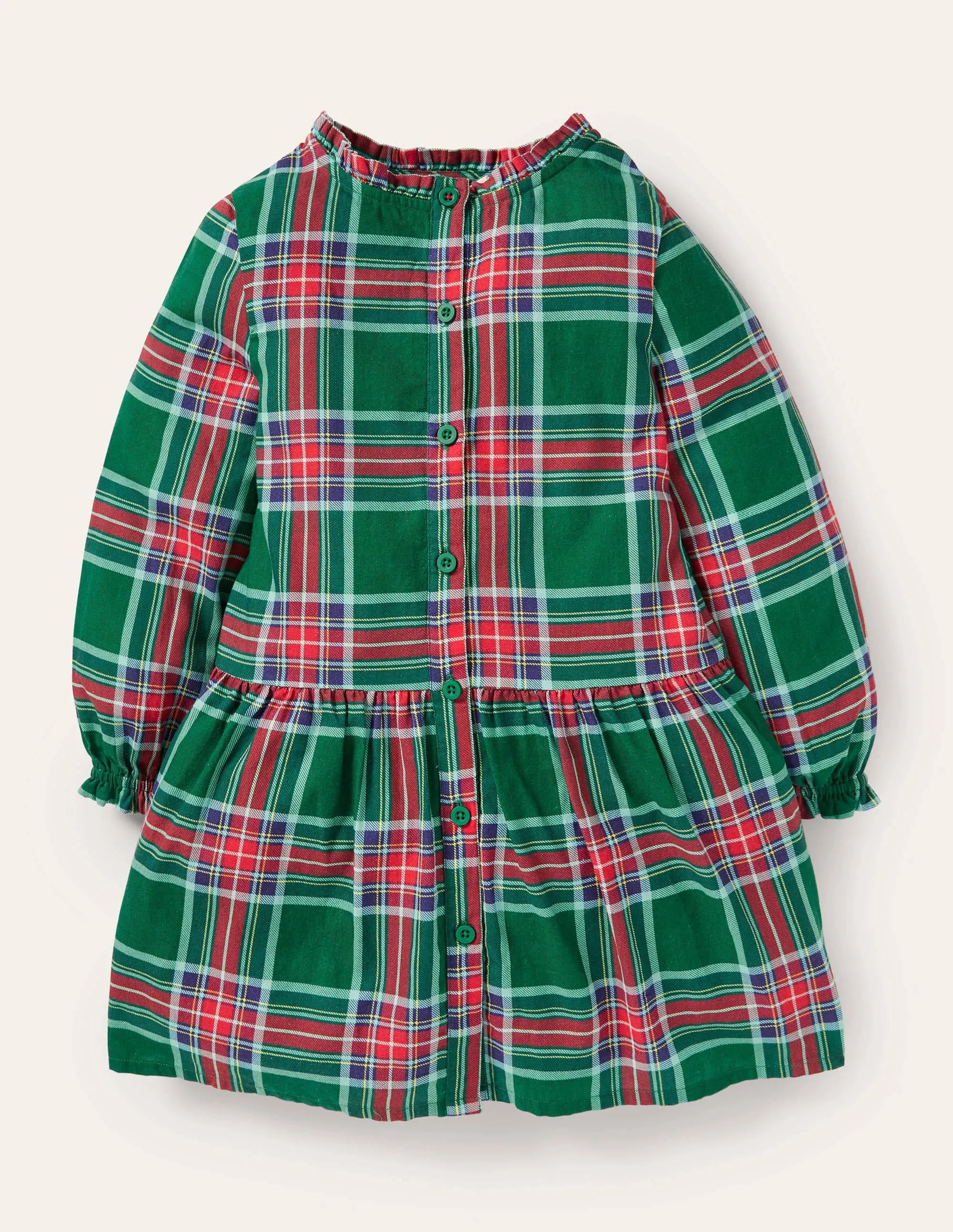 Relaxed Woven Check Dress-Forest Green Check