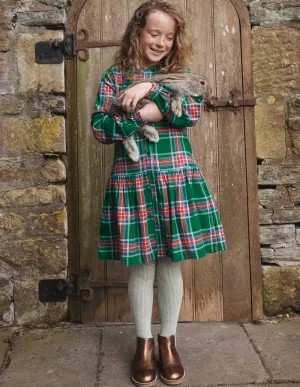Relaxed Woven Check Dress-Forest Green Check