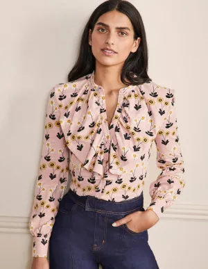 Ruffle Front Jersey Shirt-Milkshake, Delicate Daisy