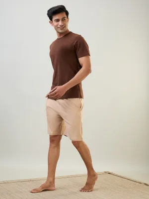 Sleepz Men Brown Solid  Cotton T-Shirt with Short