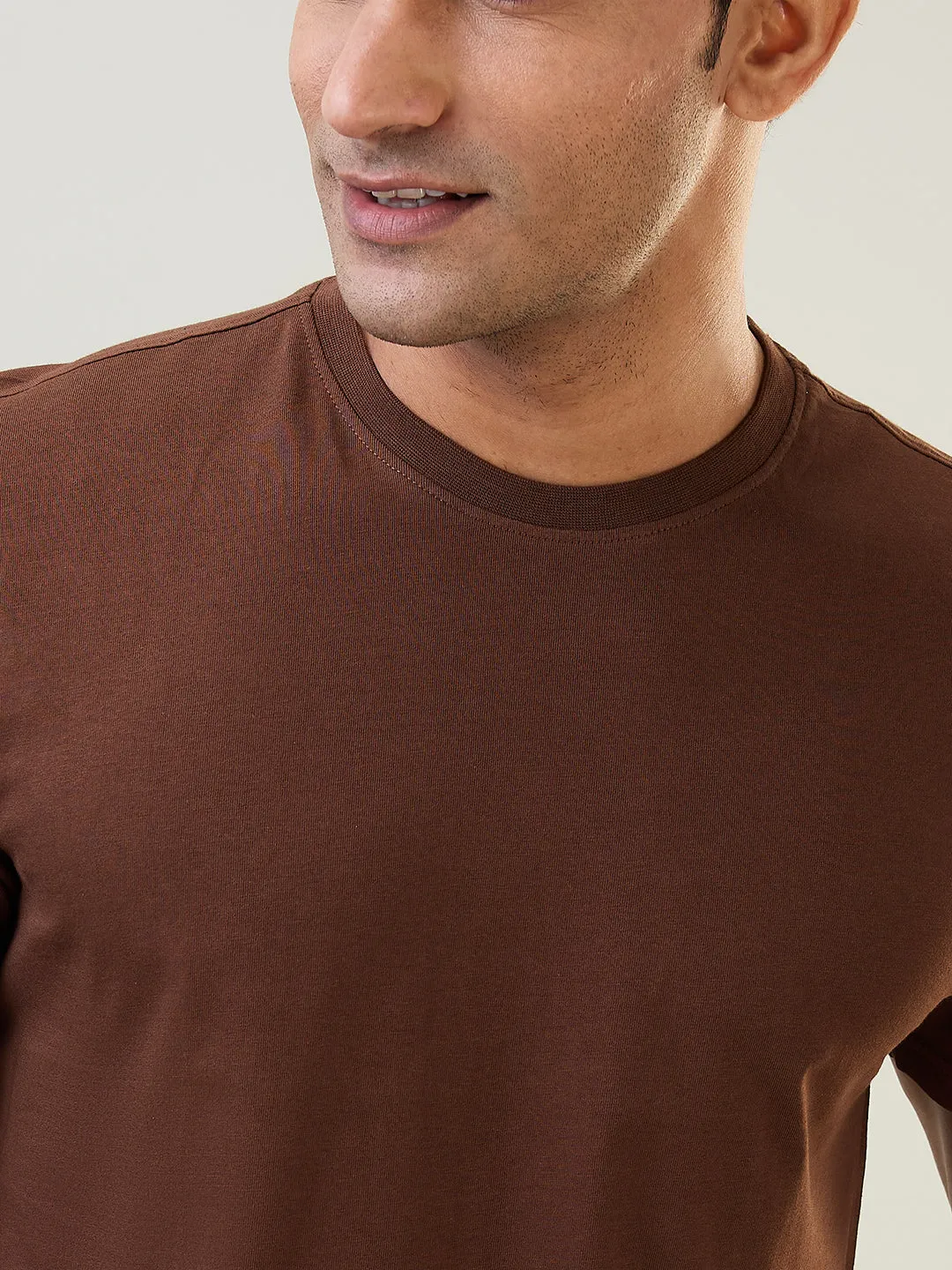 Sleepz Men Brown Solid  Cotton T-Shirt with Short
