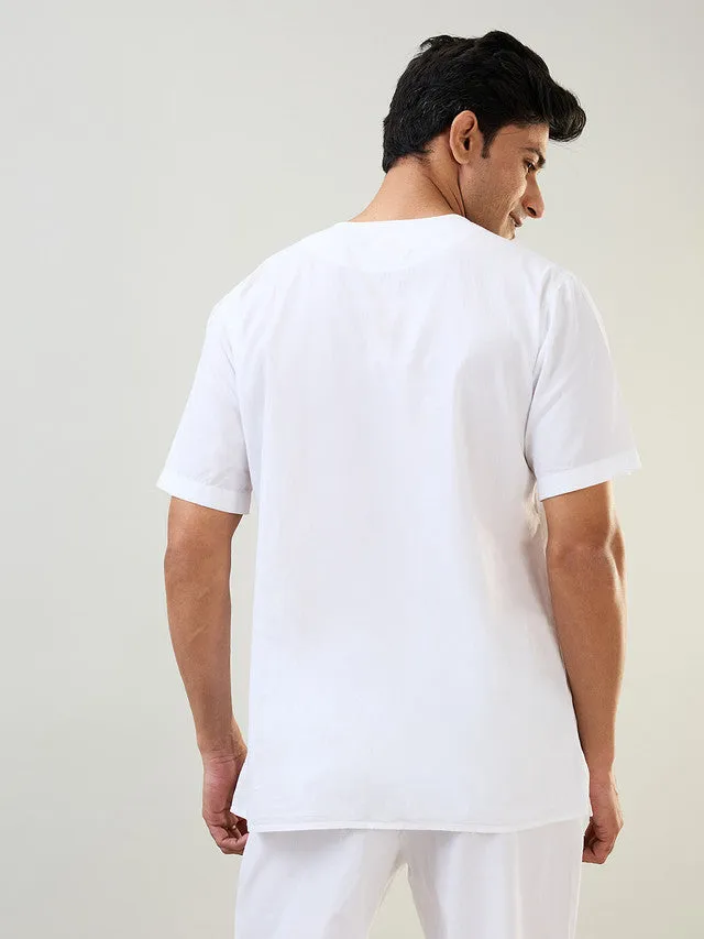 Sleepz Men White Solid Comfort Fit Cotton Kurta