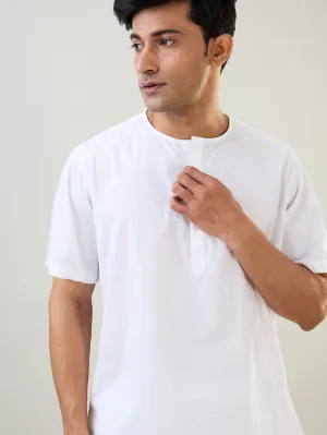 Sleepz Men White Solid Comfort Fit Cotton Kurta