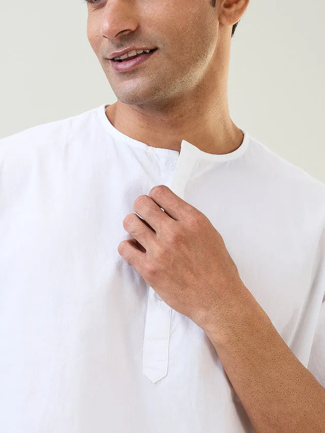 Sleepz Men White Solid Comfort Fit Cotton Kurta