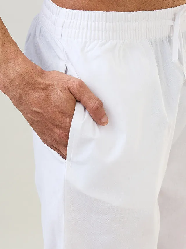 Sleepz Men White Solid Comfort Fit Polyester Blend Kurta Set
