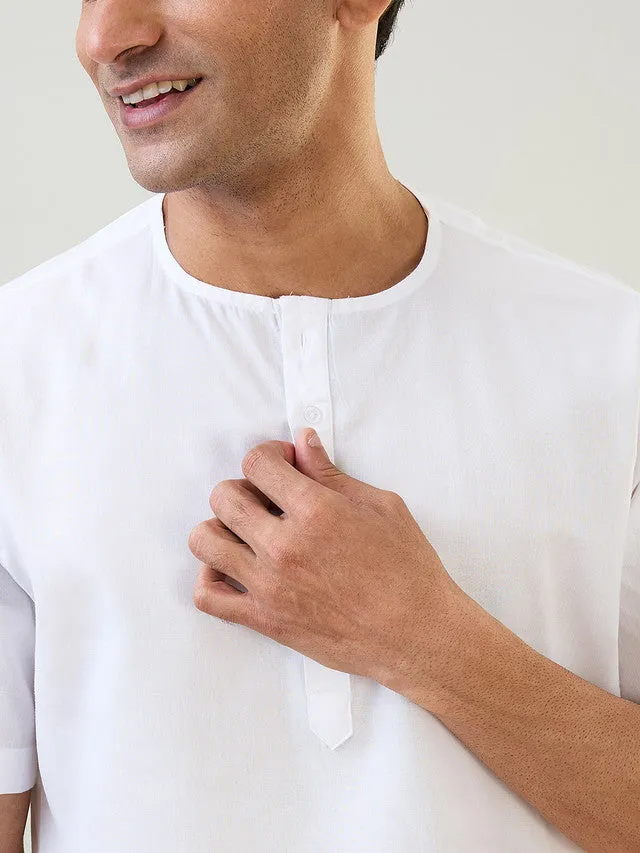 Sleepz Men White Solid Comfort Fit Polyester Blend Kurta Set