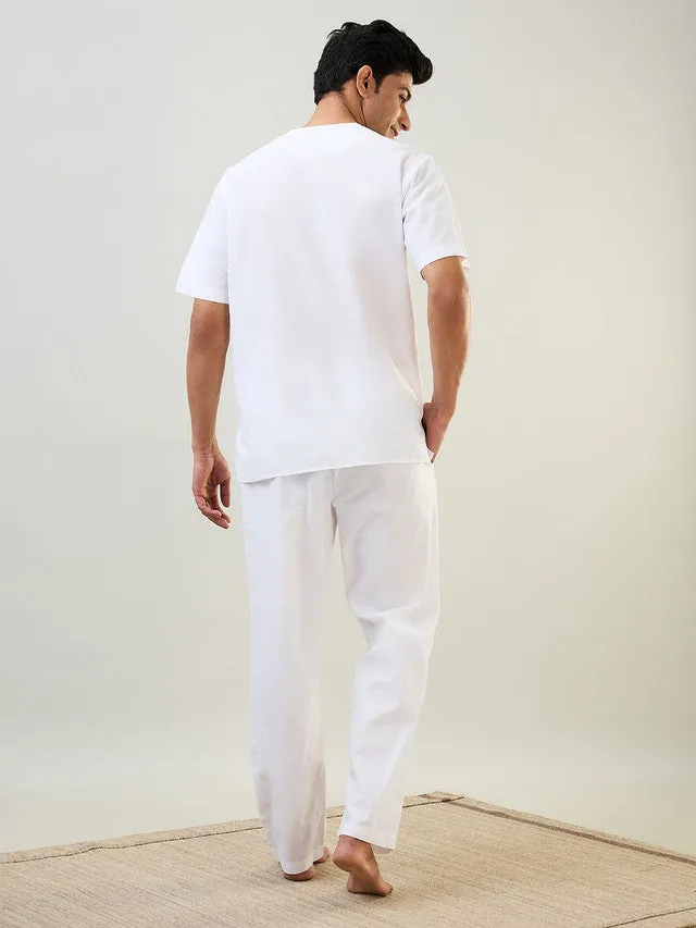 Sleepz Men White Solid Comfort Fit Polyester Blend Kurta Set