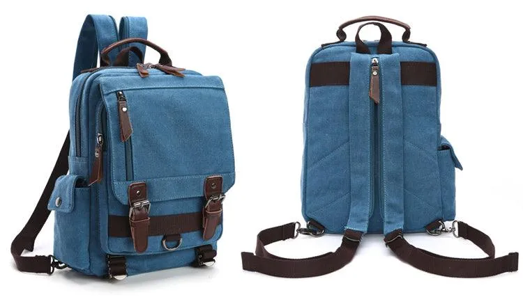 Sling Crossbody Double Strap Zip Canvas Shoulder Bags-Light Blue