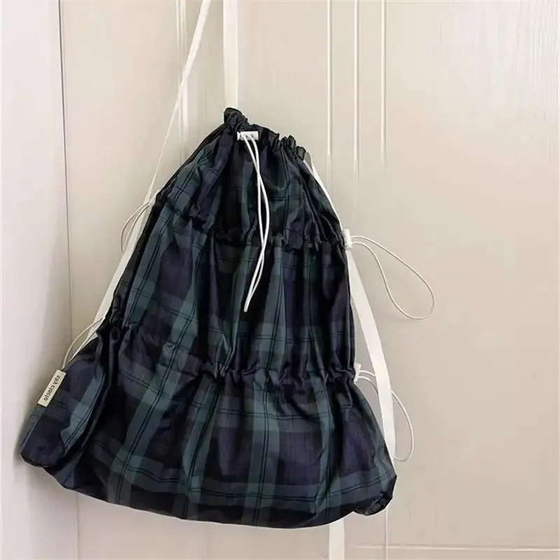 Sohiwoo New Spring/Summer Contrast Color Drawstring Backpack Causal Korean Style Simple Retro Backpacks