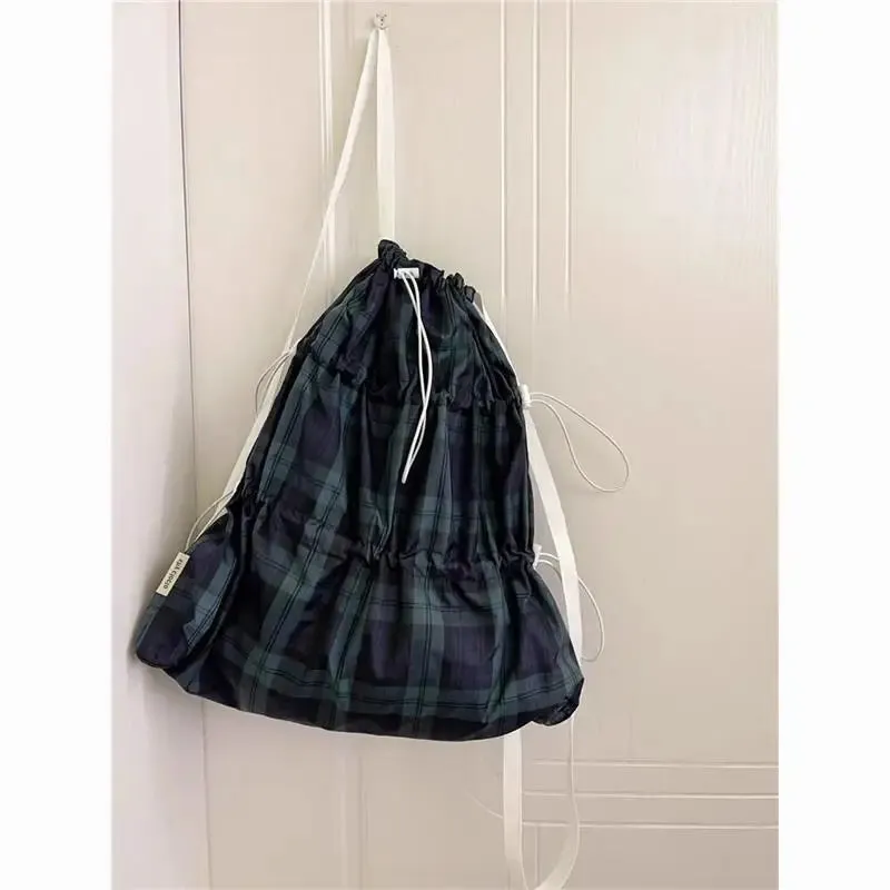 Sohiwoo New Spring/Summer Contrast Color Drawstring Backpack Causal Korean Style Simple Retro Backpacks