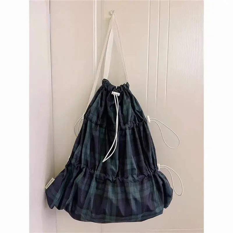 Sohiwoo New Spring/Summer Contrast Color Drawstring Backpack Causal Korean Style Simple Retro Backpacks