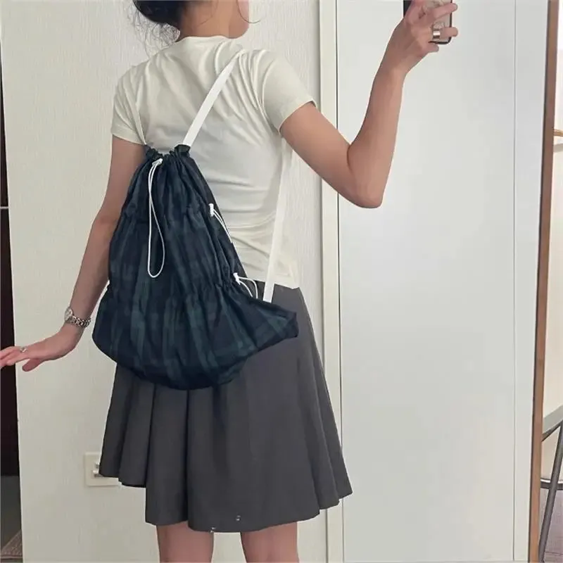 Sohiwoo New Spring/Summer Contrast Color Drawstring Backpack Causal Korean Style Simple Retro Backpacks
