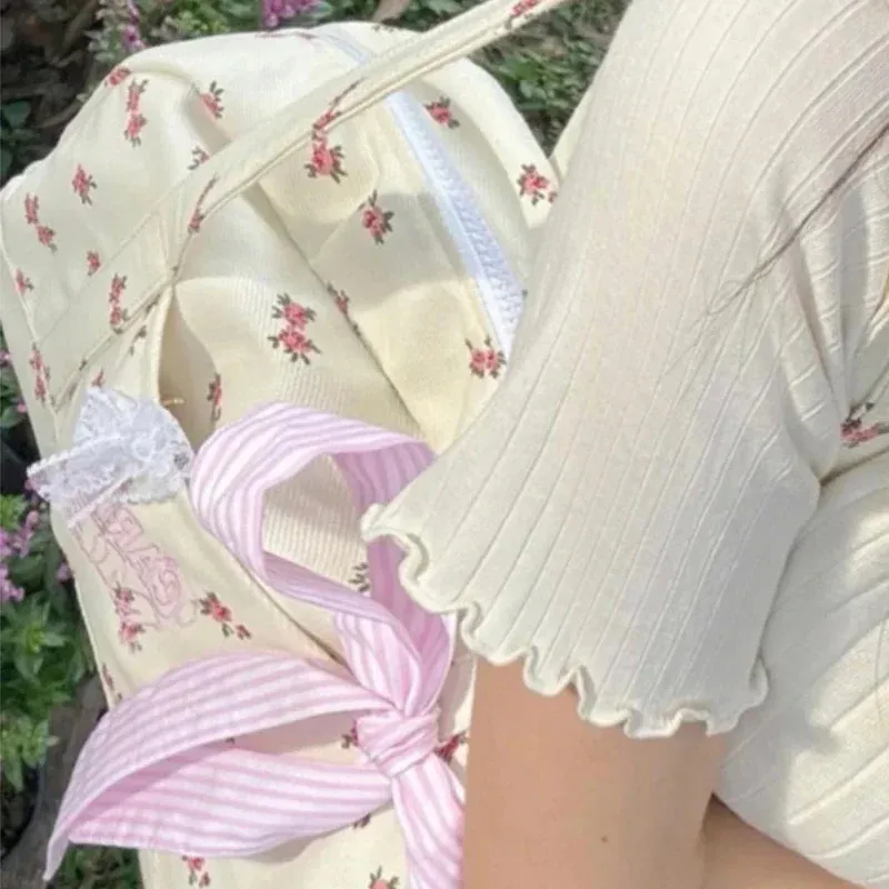TAVIMART  -  Sweet Y2k Aesthetic Girls Kawaii Shoulder Bags Japanese Chic Now Flower Print Women's Handbags Fashion Casual Fairy Underarm Bag
