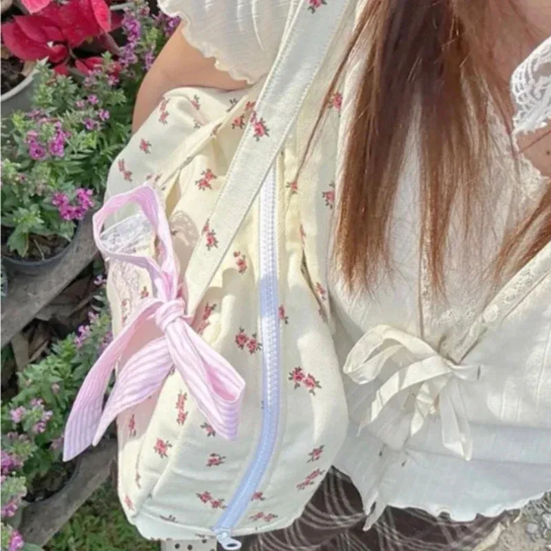 TAVIMART  -  Sweet Y2k Aesthetic Girls Kawaii Shoulder Bags Japanese Chic Now Flower Print Women's Handbags Fashion Casual Fairy Underarm Bag