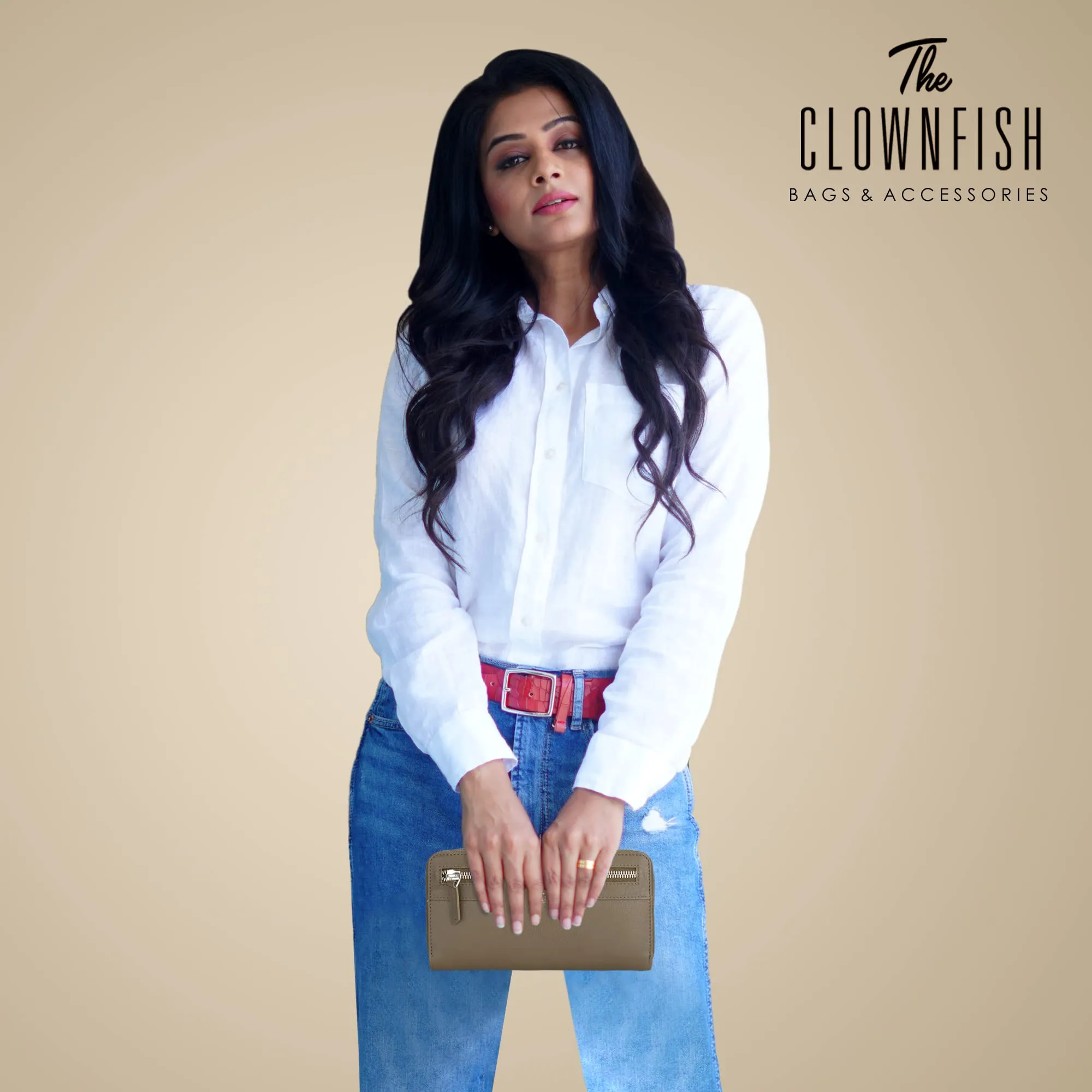 THE CLOWNFISH Eliana Collection Genuine Leather Zip Around Style Womens Wallet Clutch Ladies Purse with Card Holders (Olive Green)