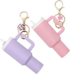 TOS Mini Tumbler Keychain Set of 2, Mini Cup Keychain for School Bag or Lip Balm