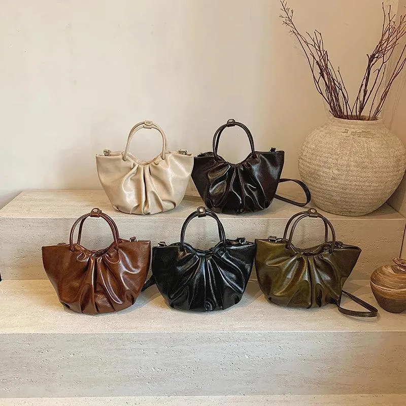 Tote Bags Medium Soft Pleated Leather Women Zipper Rushed Crossbody Bags