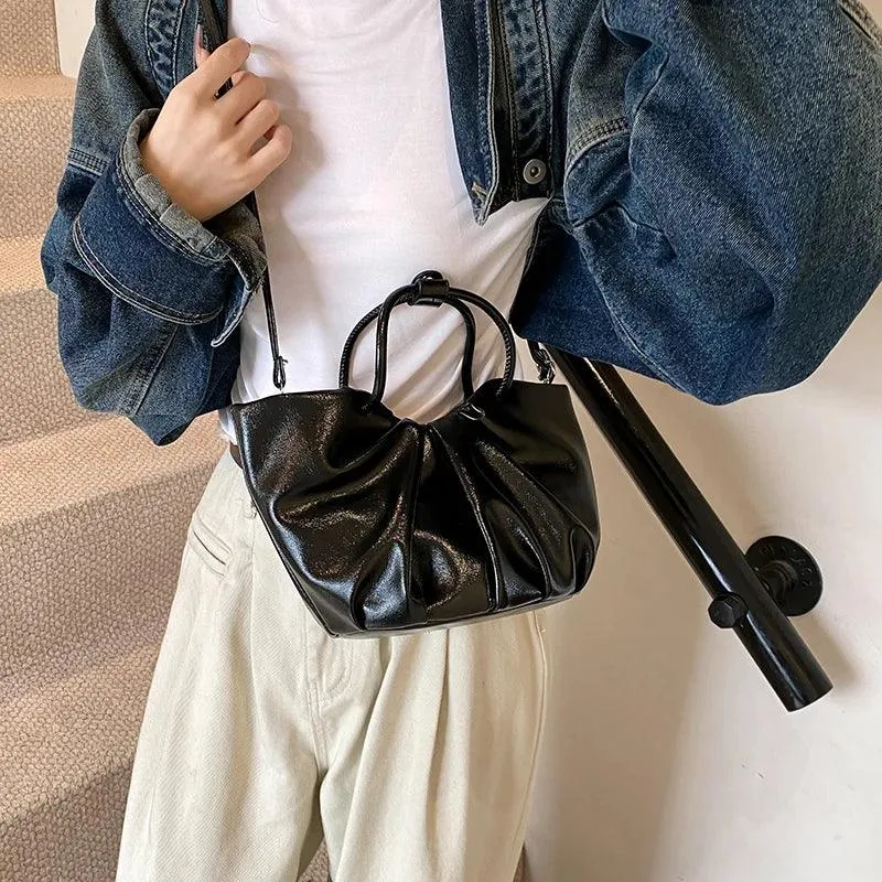 Tote Bags Medium Soft Pleated Leather Women Zipper Rushed Crossbody Bags