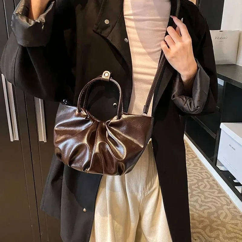Tote Bags Medium Soft Pleated Leather Women Zipper Rushed Crossbody Bags