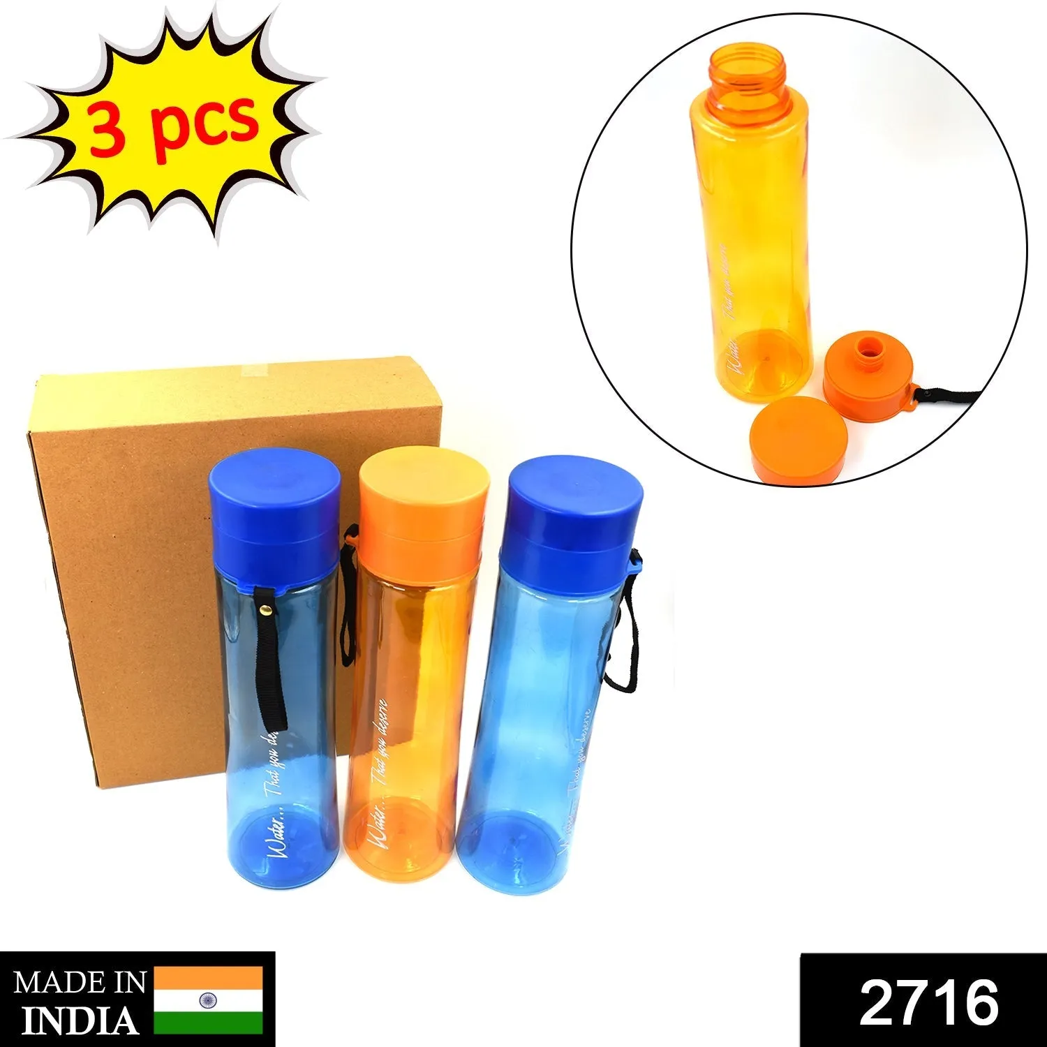 Unbreakable, Leakproof, Durable, BPA Free, Non-Toxic Plastic Water Bottles, 1 Litre (Pack of 3, Assorted Color)