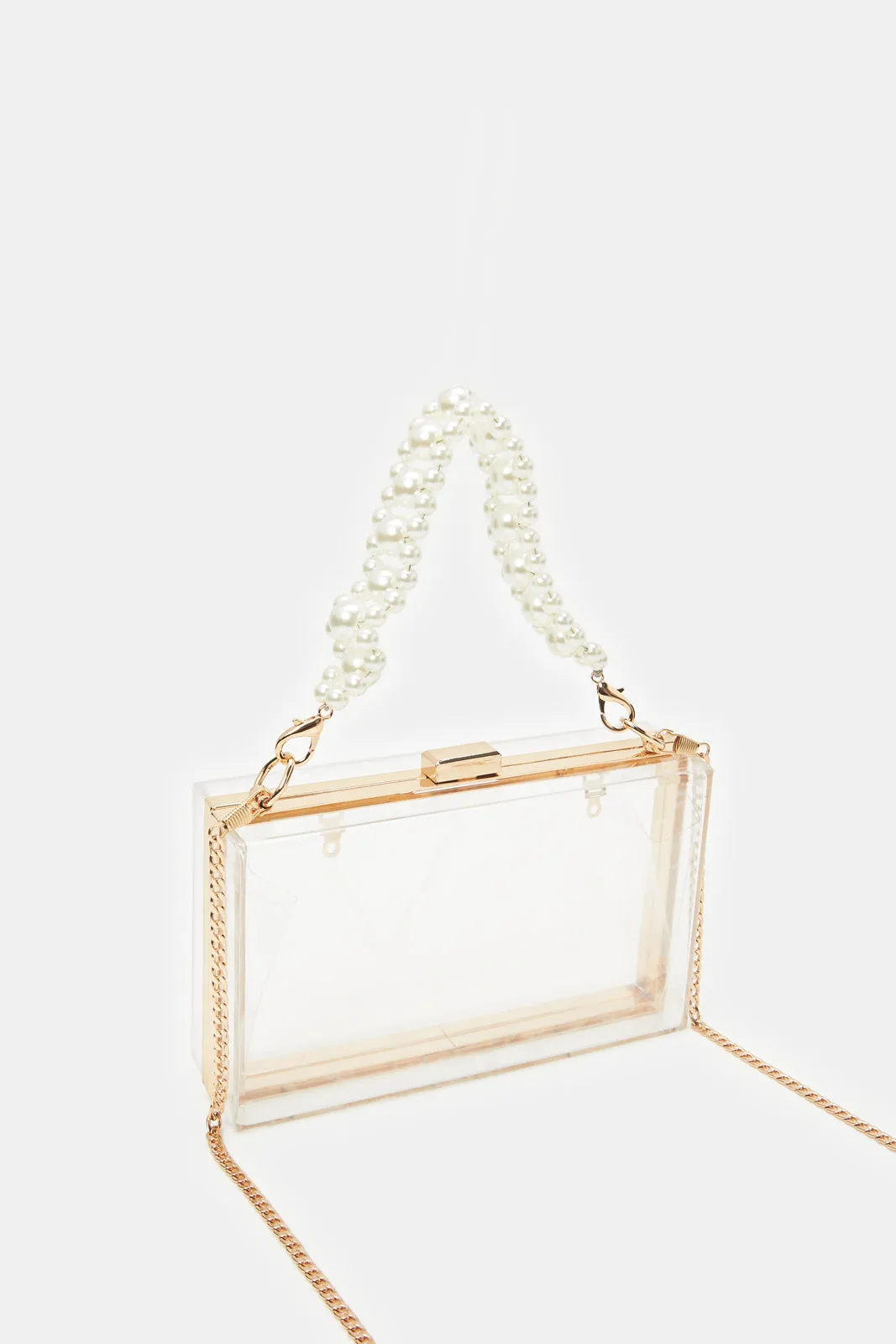Women Clear And Gold Embellished Clutch Bag