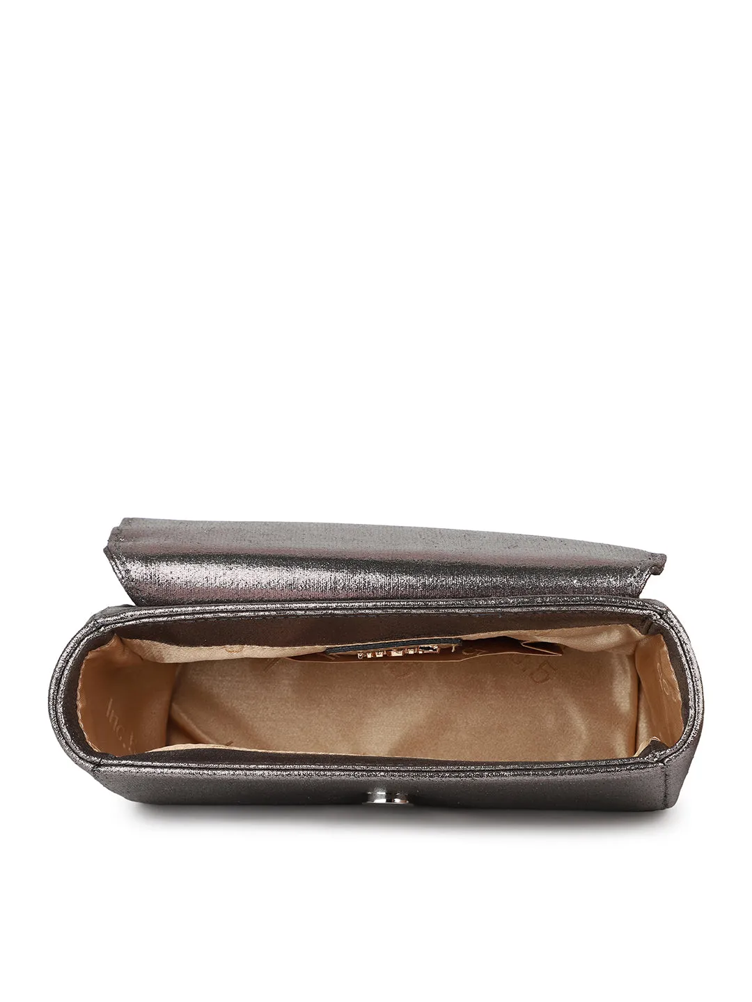 Women Pewter Toned Embellished Foldover Clutch