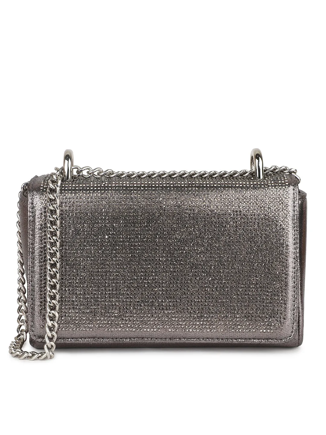 Women Pewter Toned Embellished Foldover Clutch