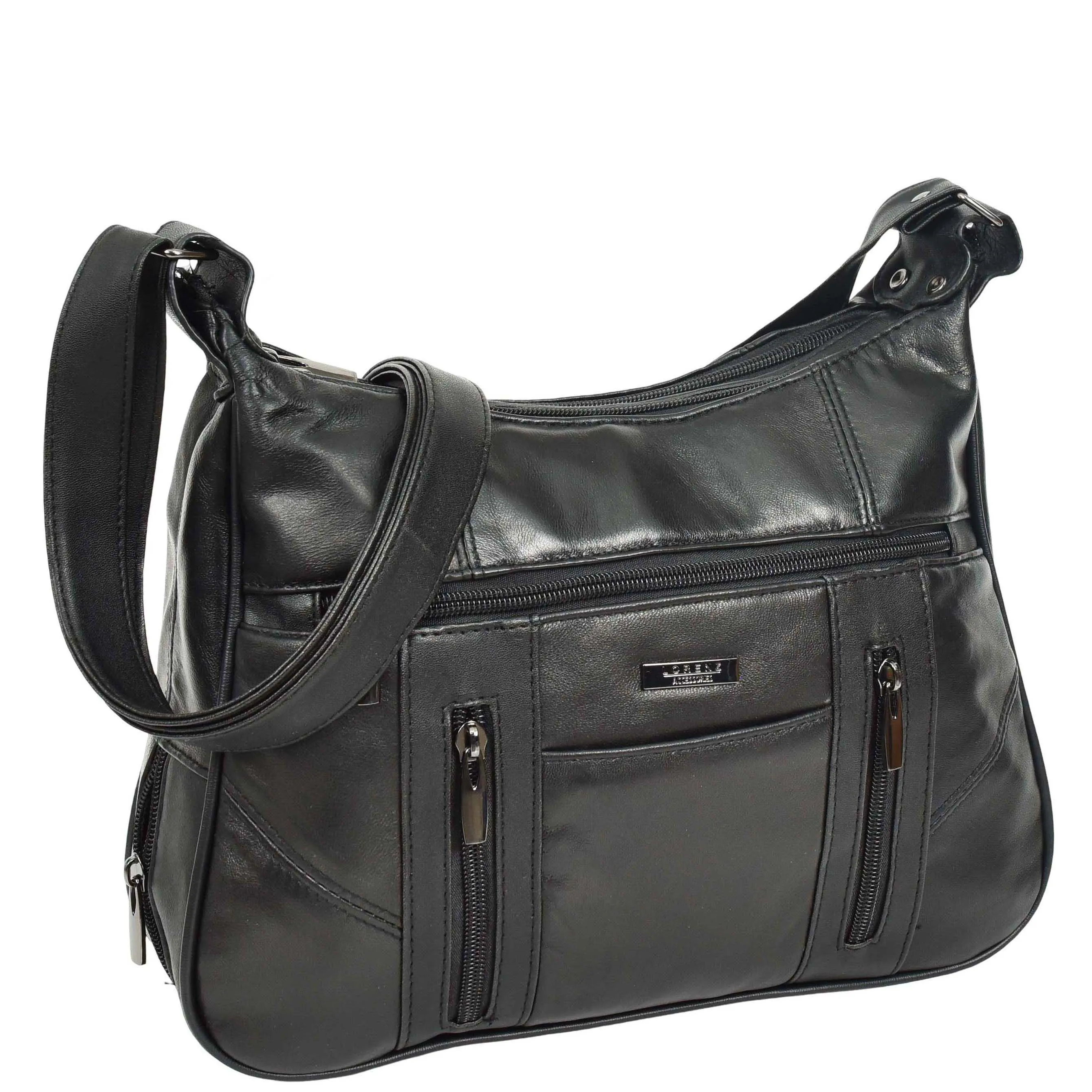 Womens Leather Crossbody Bag Black Multi Pockets Soft Handbag A990