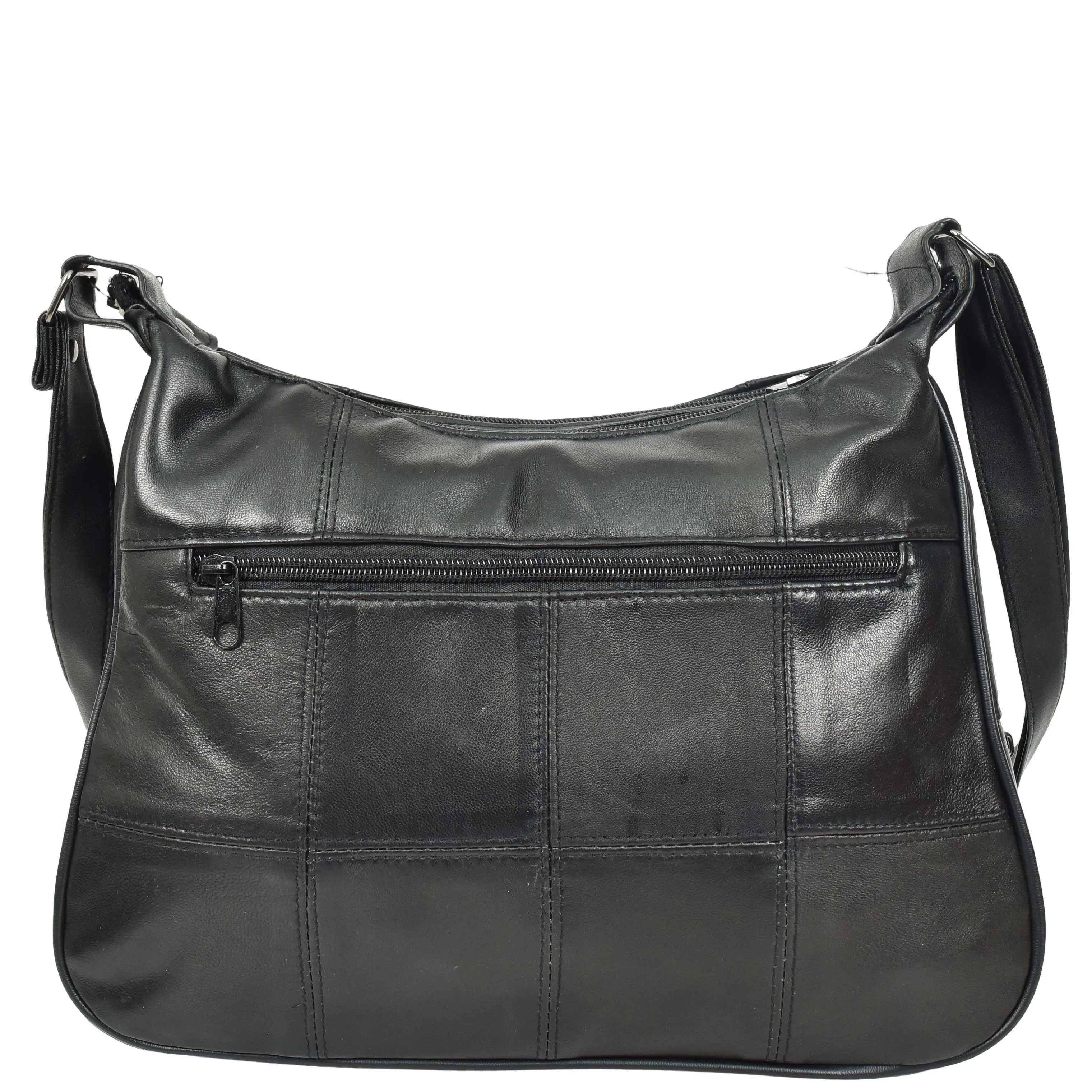 Womens Leather Crossbody Bag Black Multi Pockets Soft Handbag A990