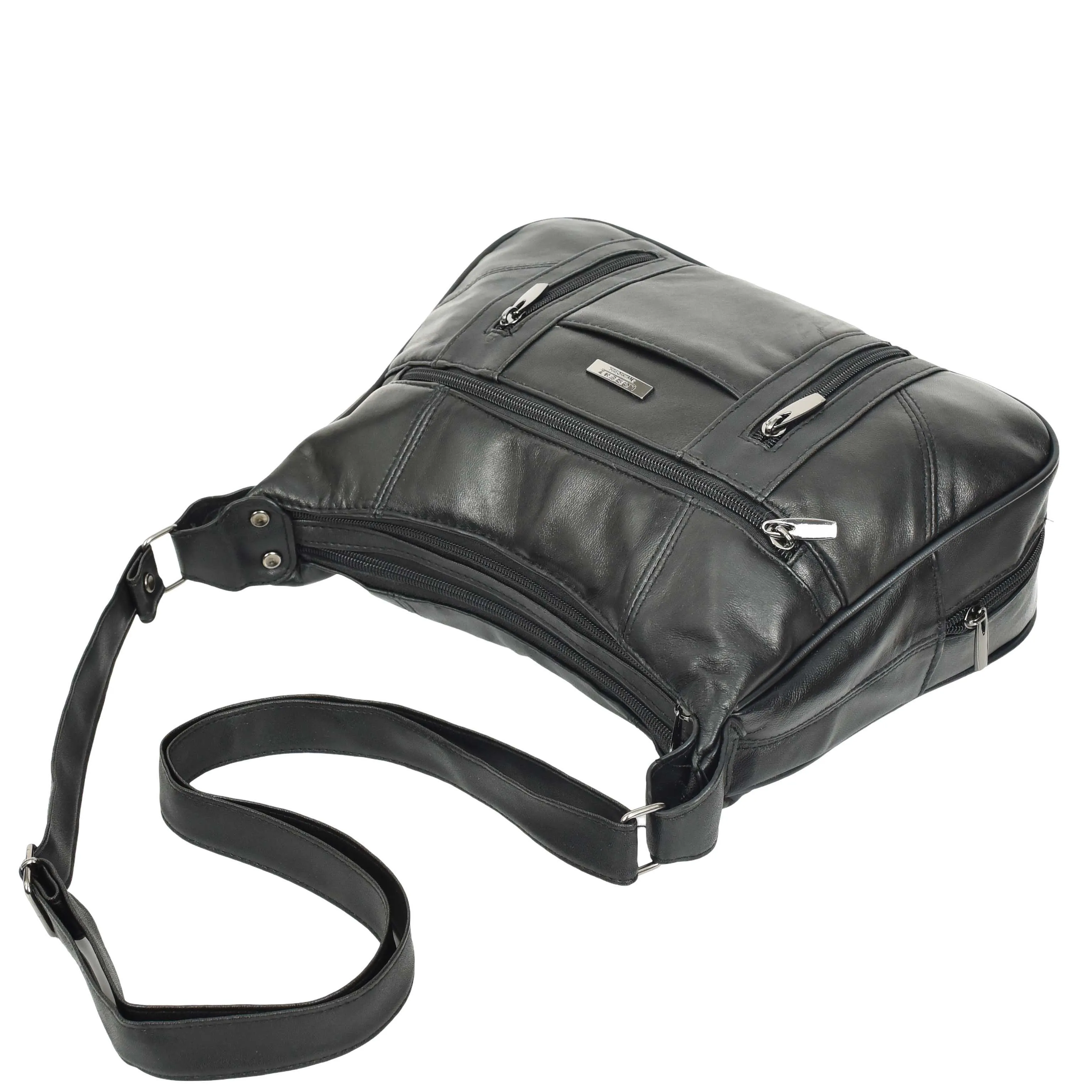 Womens Leather Crossbody Bag Black Multi Pockets Soft Handbag A990