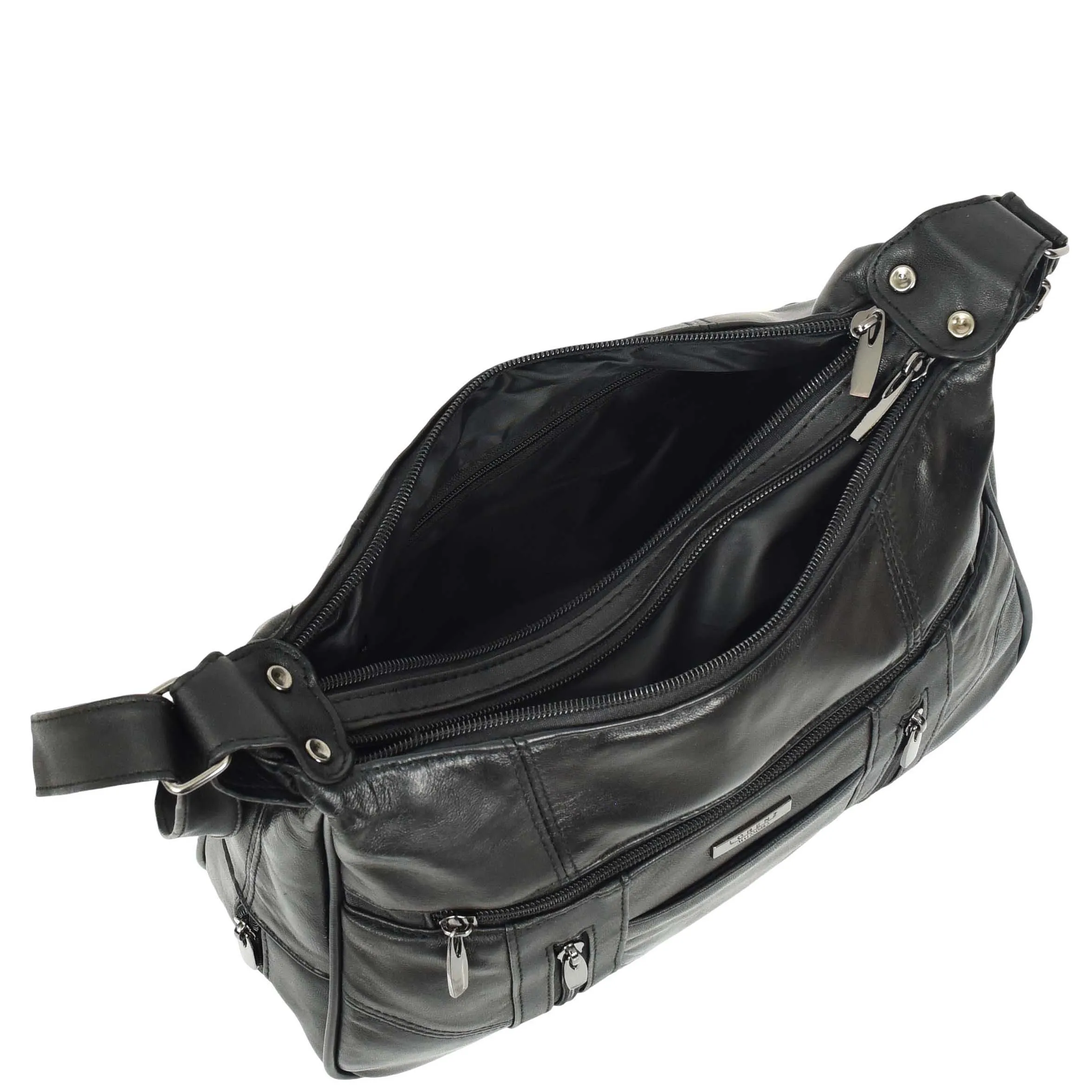 Womens Leather Crossbody Bag Black Multi Pockets Soft Handbag A990