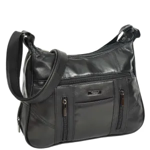 Womens Leather Crossbody Bag Black Multi Pockets Soft Handbag A990