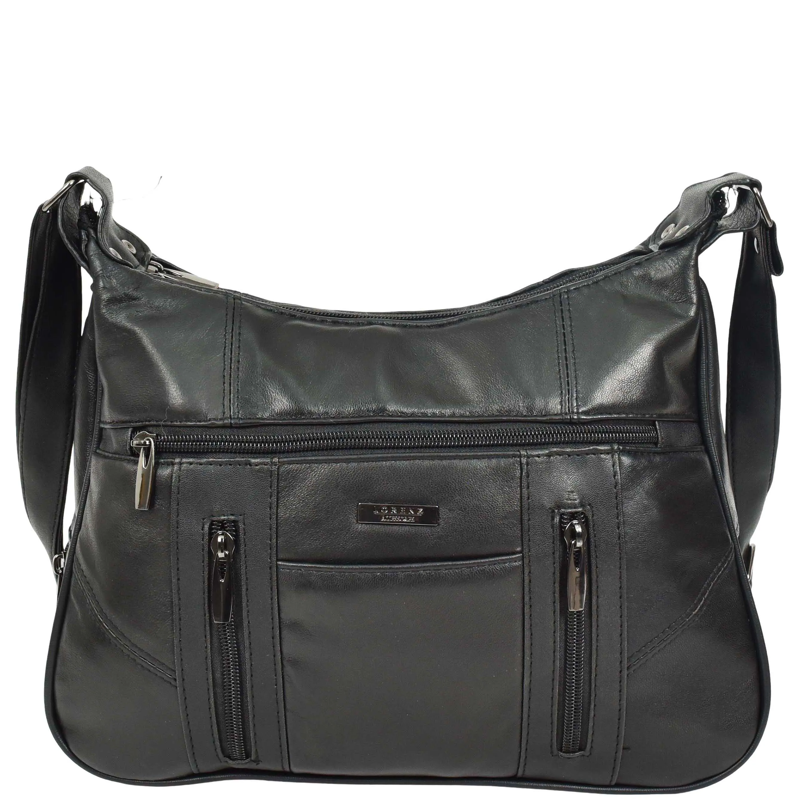 Womens Leather Crossbody Bag Black Multi Pockets Soft Handbag A990