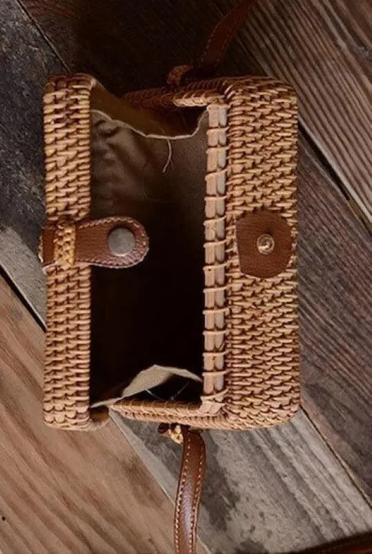 Woven Rattan Crossbody Handbag
