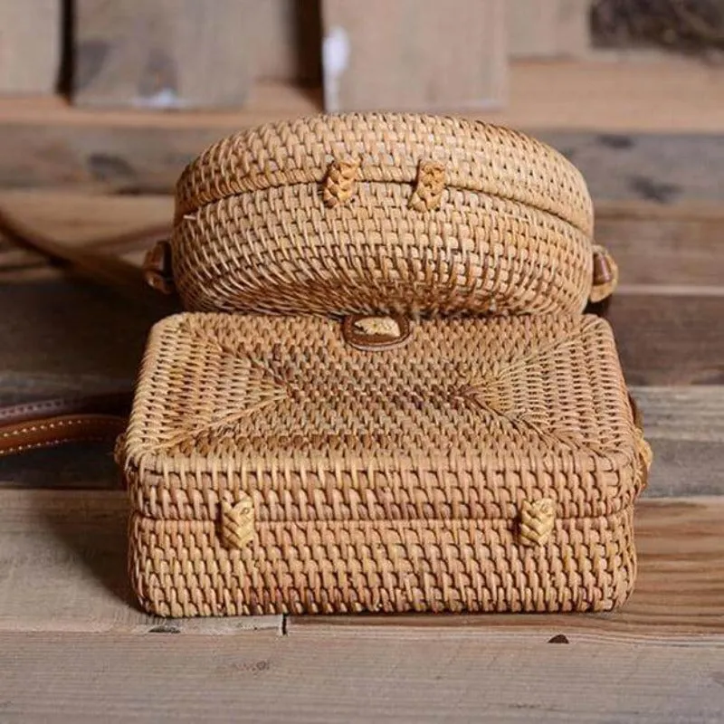 Woven Rattan Crossbody Handbag