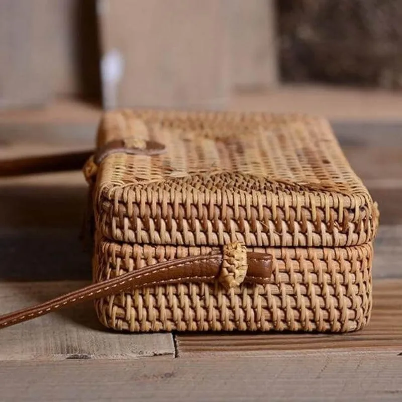 Woven Rattan Crossbody Handbag